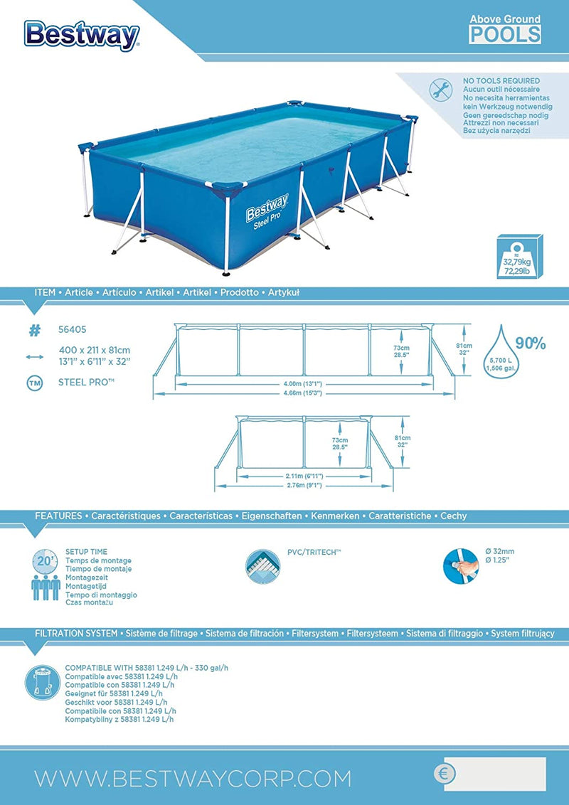 Bestway Steel Pro Family Pool - 400 x 211 x 81 cm - Blue