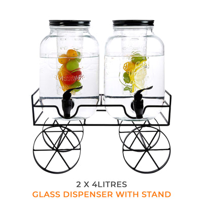 2x4 Litres Dual Double Glass Drinks Dispenser