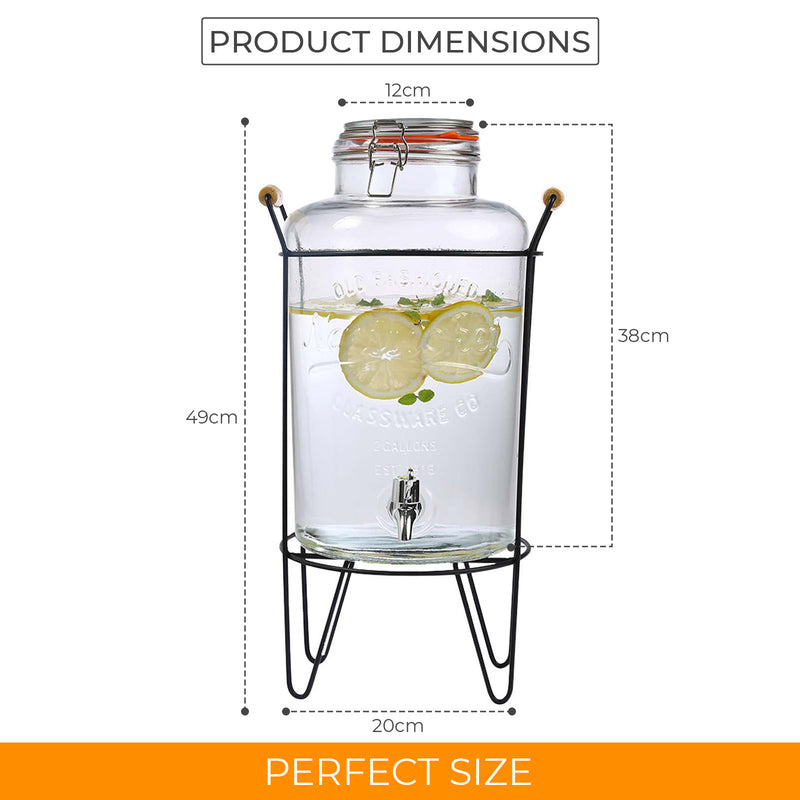 8L Glass Drinks Dispenser with Metal Stand