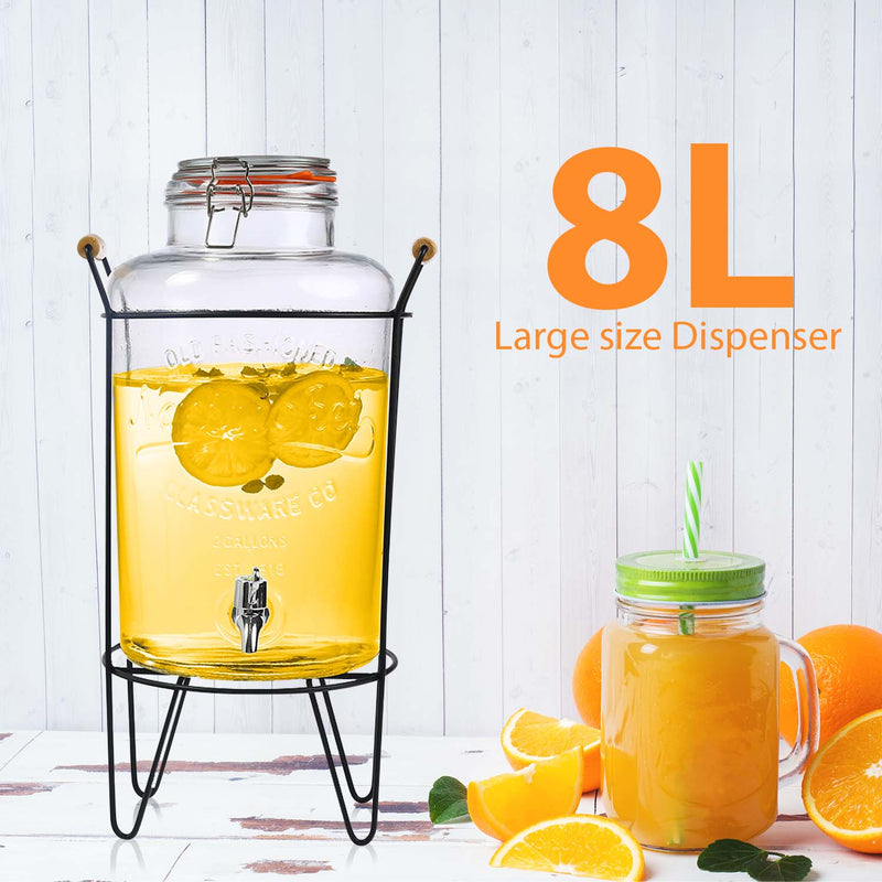 8L Glass Drinks Dispenser with Metal Stand