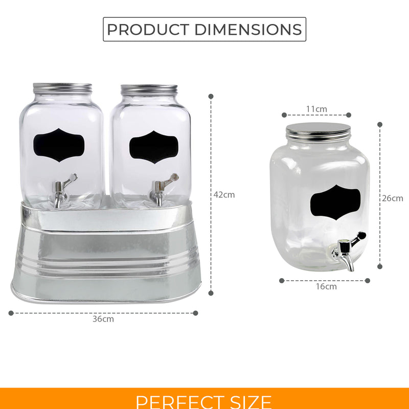 2x4 Litres Dual Double Glass Drinks Dispenser