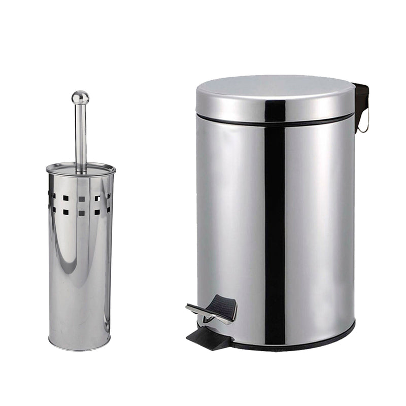 3L Pedal Bin with Toilet Brush Silver
