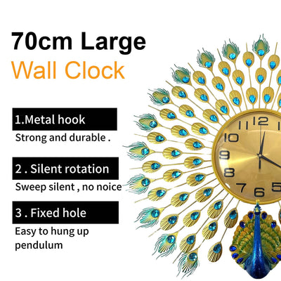Peacock Wall Clock - 70cm