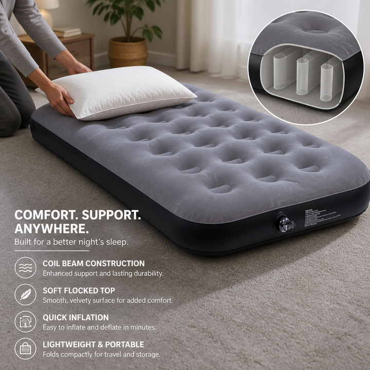 Camping Flocked Airbed Grey