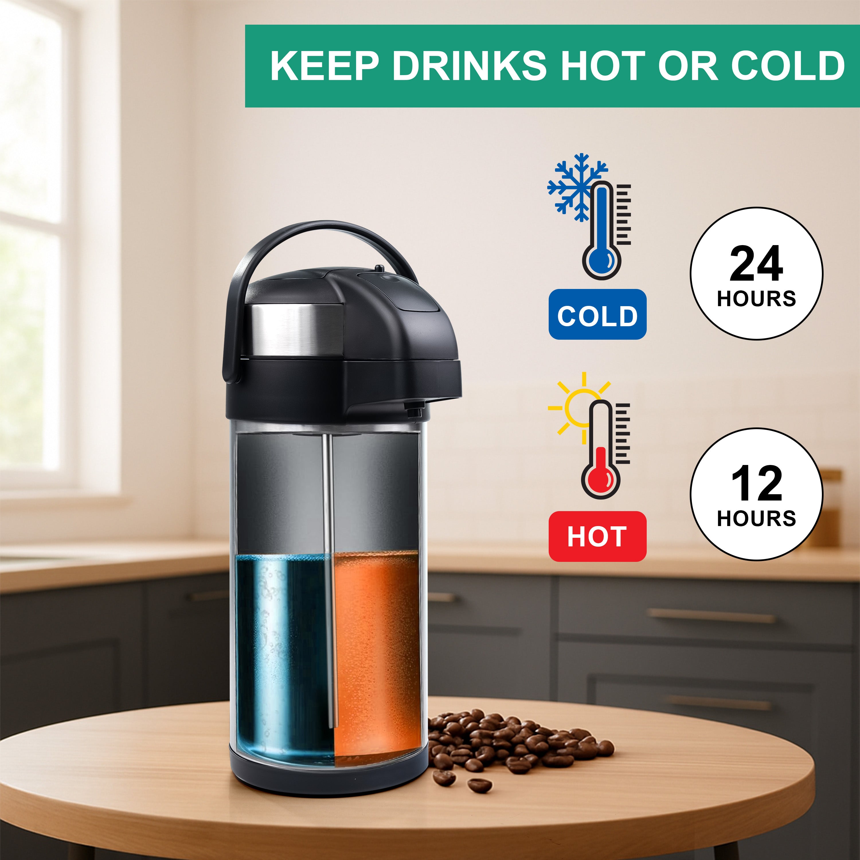 Stainless Steel Tea Coffee Flask Pump Action Thermos | Dennyshop