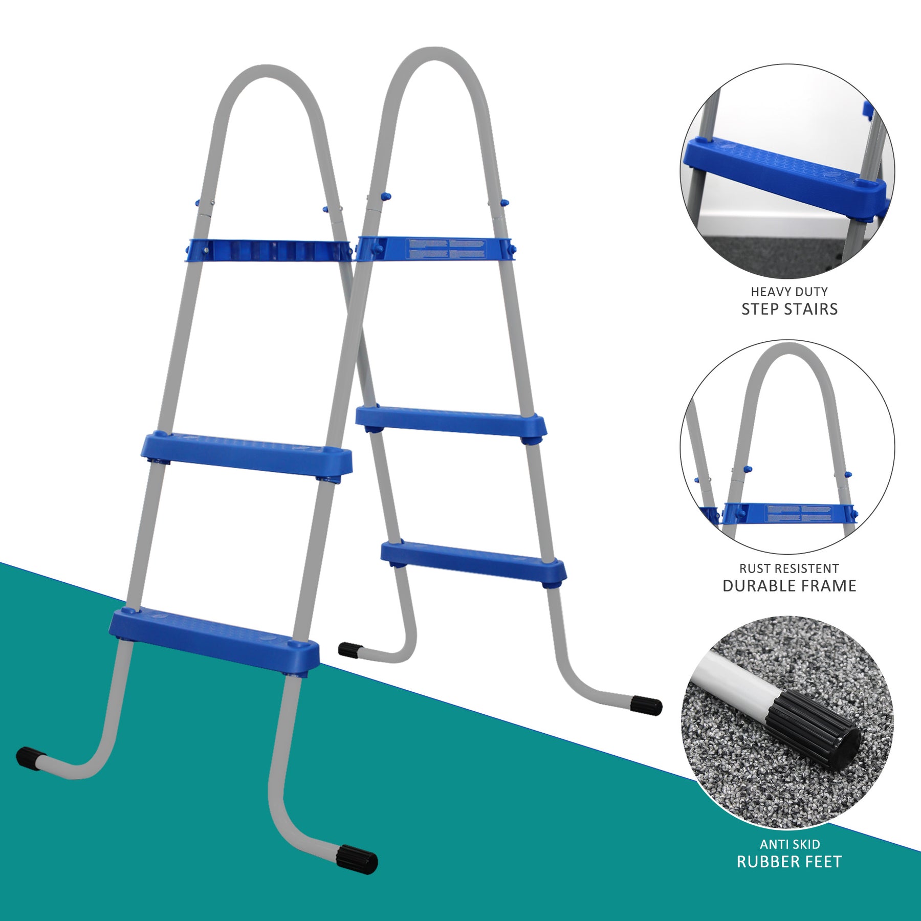 33 Inch Pool Step Ladder Double Sided - Above Ground Metal – Dennyshop UK