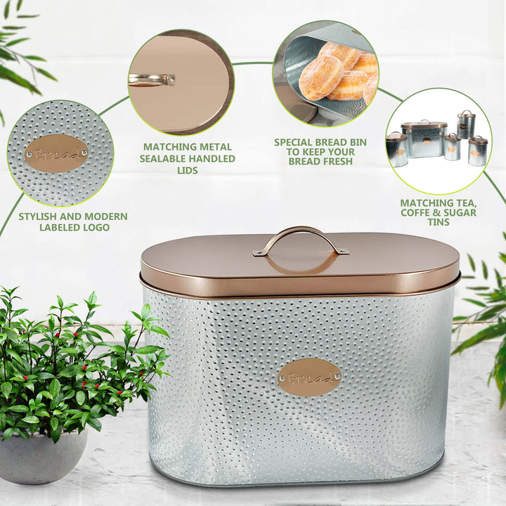 5PCs Metal Bread Bin Storage Box - Sliver/Golden