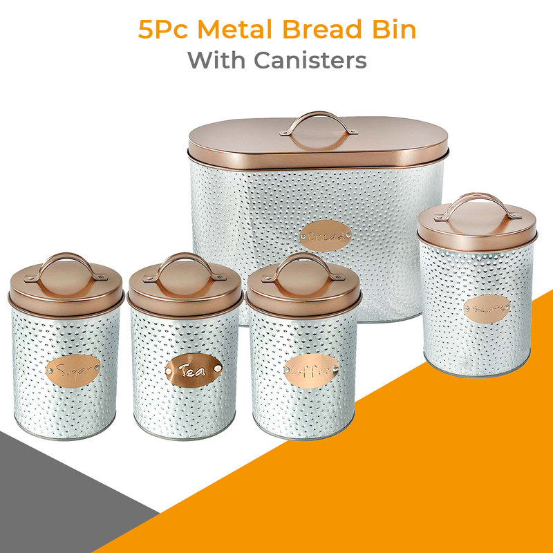 5PCs Metal Bread Bin Storage Box - Sliver/Golden