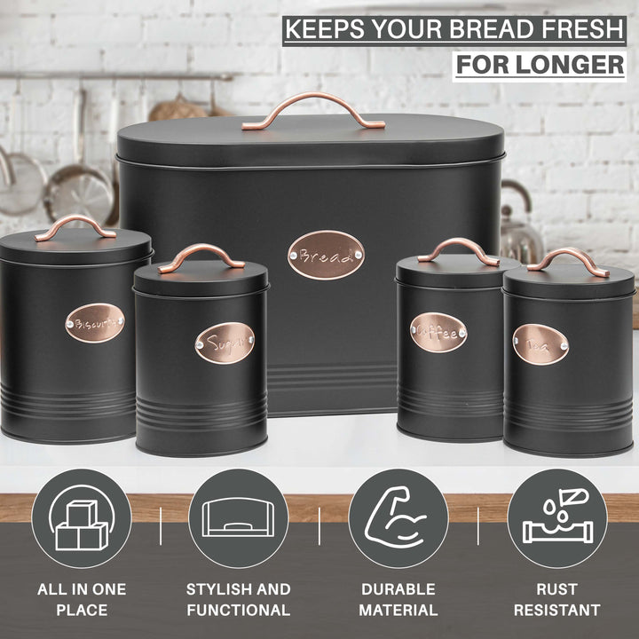 5 Pices Kitchen Food Storage Bread Bin