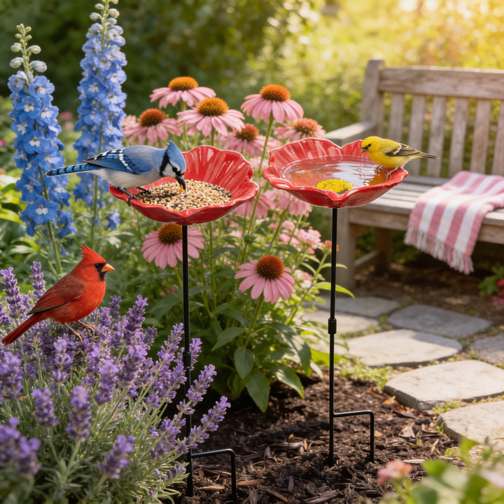 Set of 2 Cast Iron Bird Bath Feeders