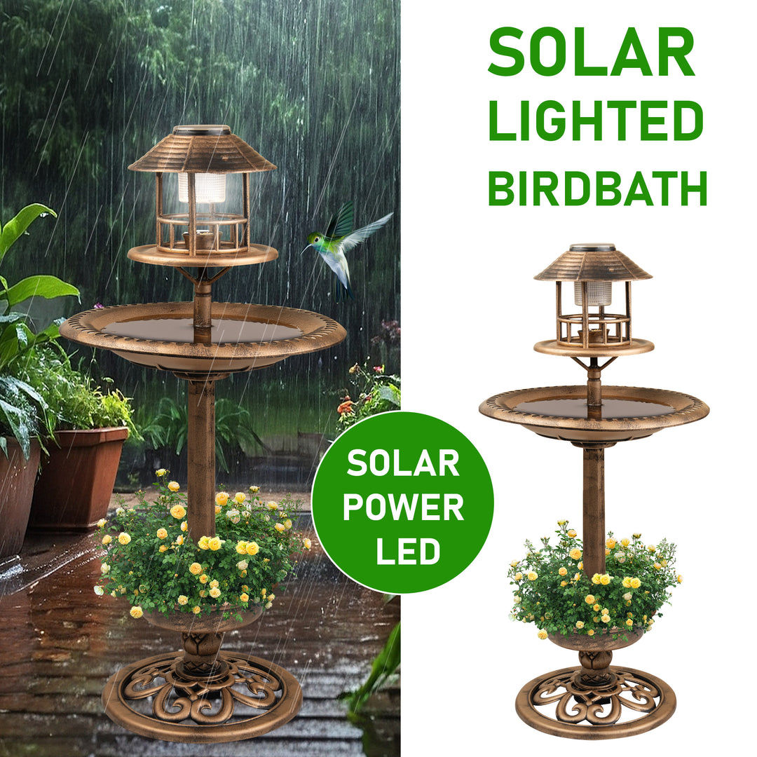 Garden Bird Bath Solar Feeding Station