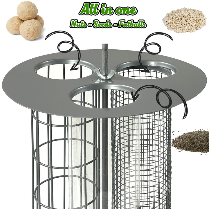 3 in 1 Bird Feeder - Seeds, Nuts & Fat Ball