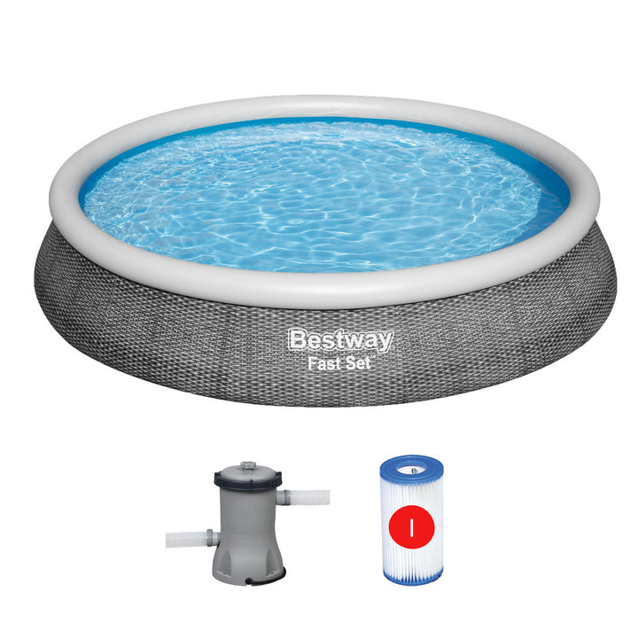 12ft Bestway Rattan Effect Fast Set Swimming Pool Filter Pump