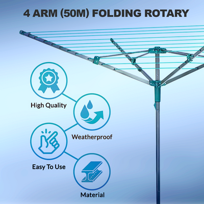 4 Arm Rotary Washing Line Clothes Airer & Peg Bag
