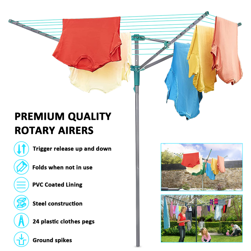 4 Arm Rotary Washing Line Clothes Airer & Peg Bag