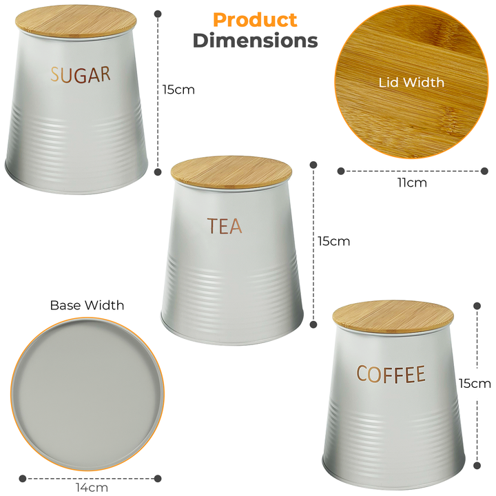 Set of 3 Tea/Coffee/Sugar Canisters