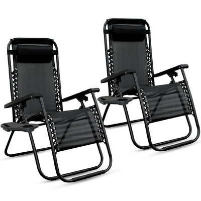Set of 2 Zero Gravity Chair Sun lounger with Cup Holder