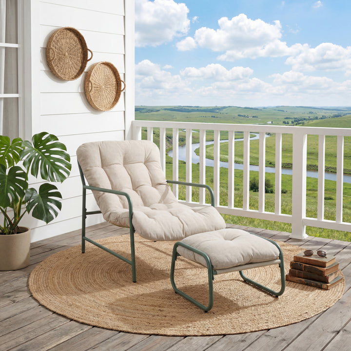 Outdoor Patio Garden Armchair with Footstool