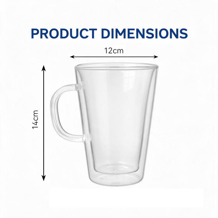 2x 450ml Double Wall Insulated Glass Coffee Mugs