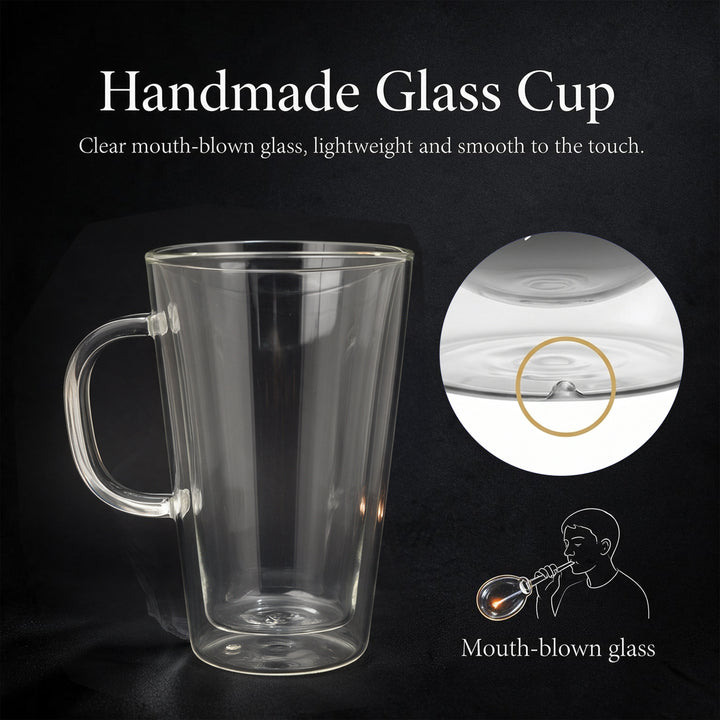 2x 450ml Double Wall Insulated Glass Coffee Mugs