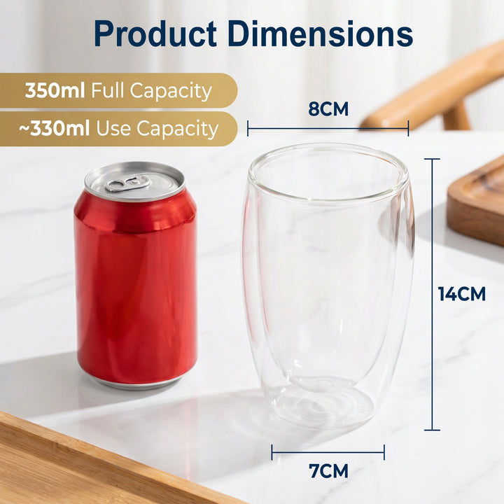 350ml Double Walled Coffee Glass Mug