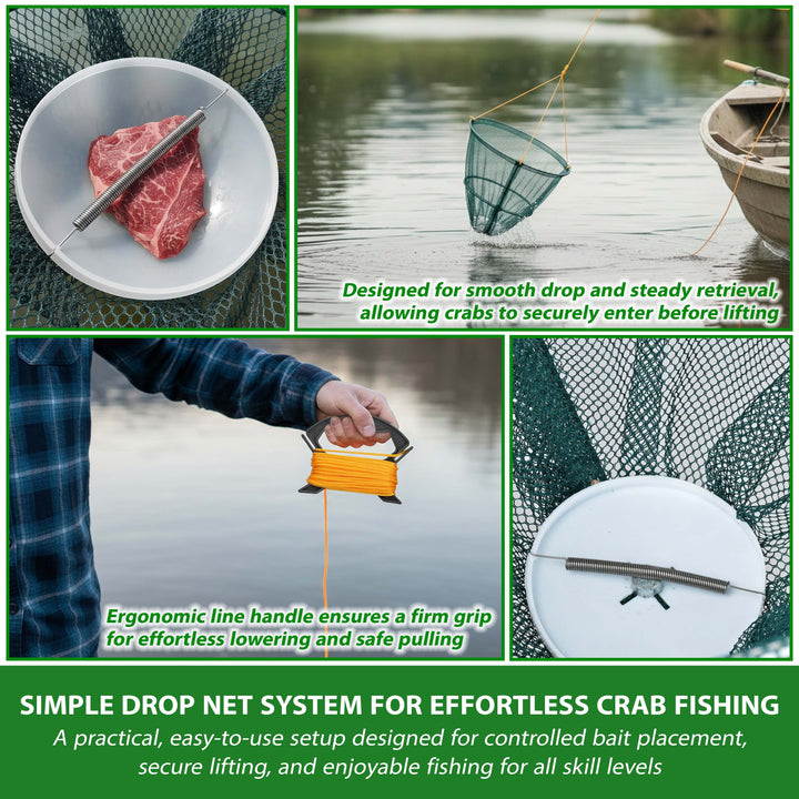 drop net crab fishing Crab Drop Net with Spring Loaded Bait Holder