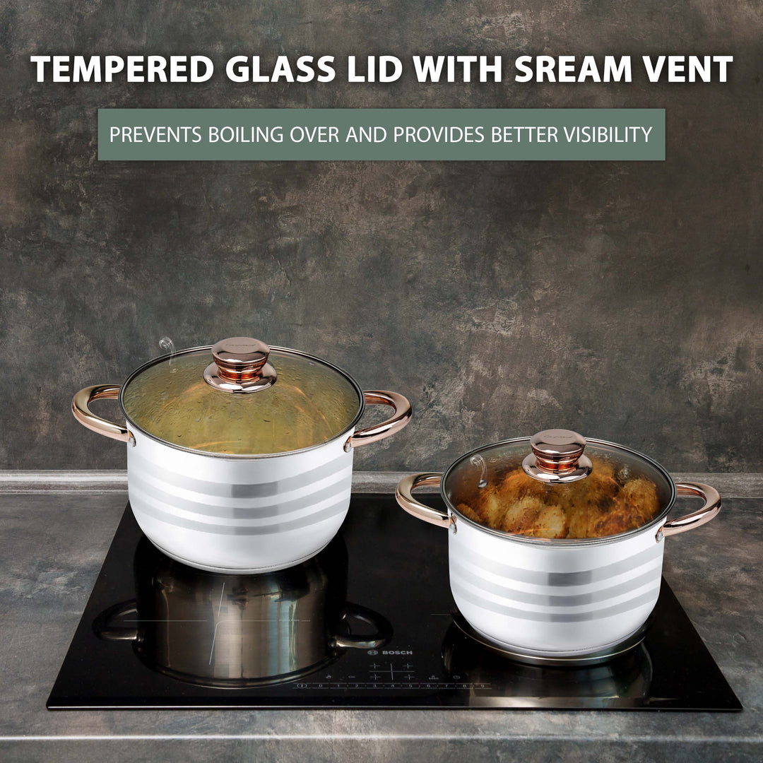 12Pcs Stainless Steel Cookware Set With Glass Lids