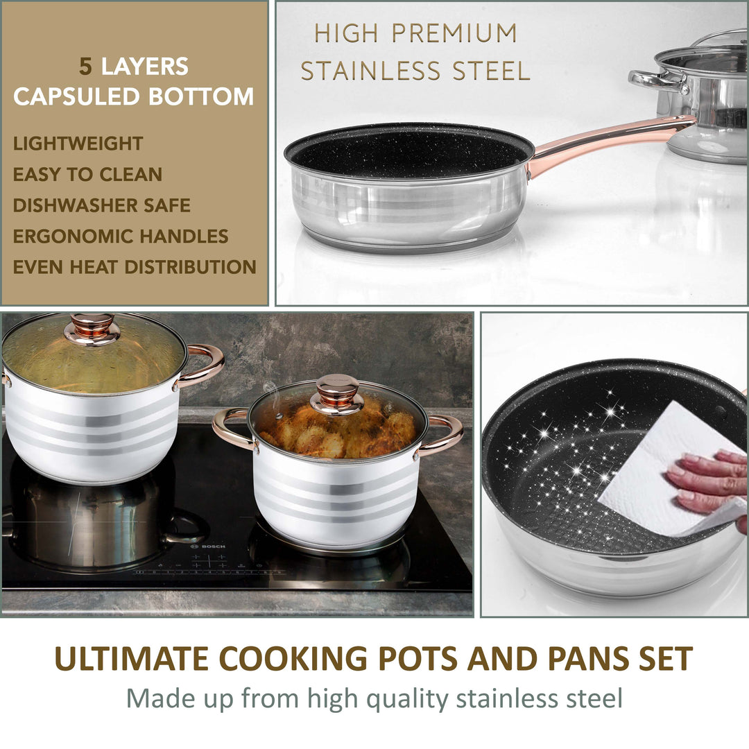 12Pcs Stainless Steel Cookware Set With Glass Lids