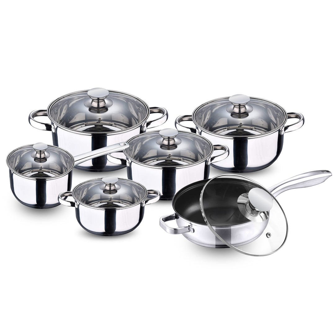 12Pcs Stainless Steel Cookware Set With Glass Lids