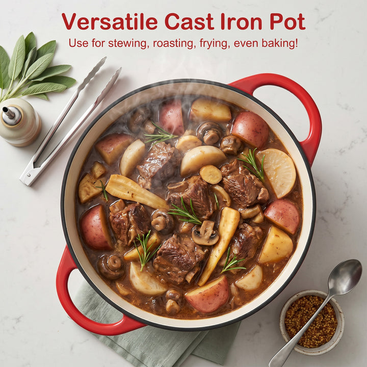 6.6L Dutch Oven Cast Iron Dish Pot With Lid