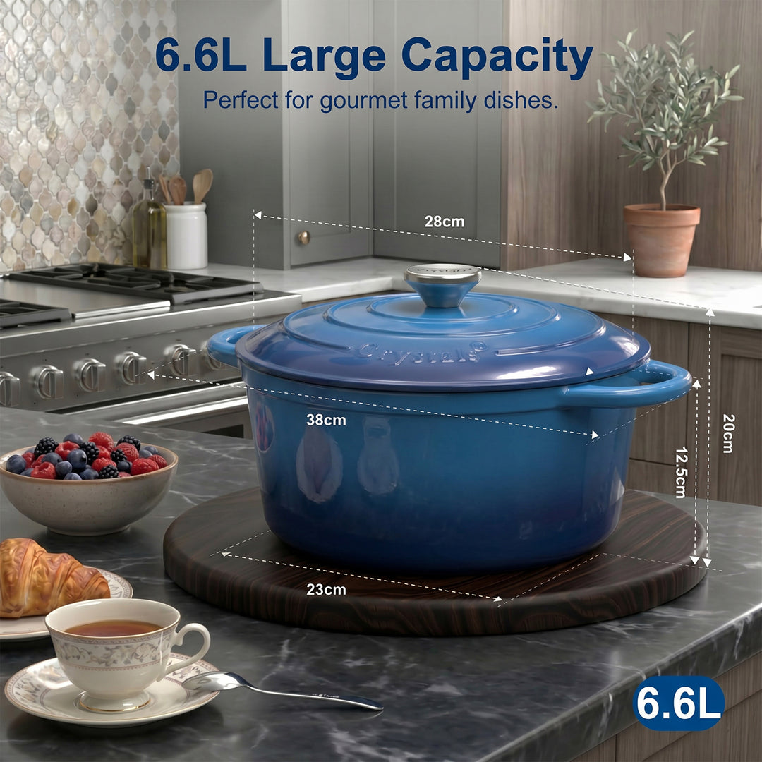 6.6L Dutch Oven Cast Iron Dish Pot With Lid