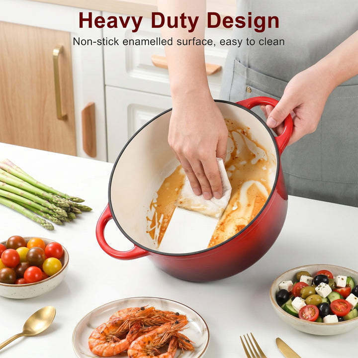 5L Dutch Oven Cast Iron Dish Pot With Lid