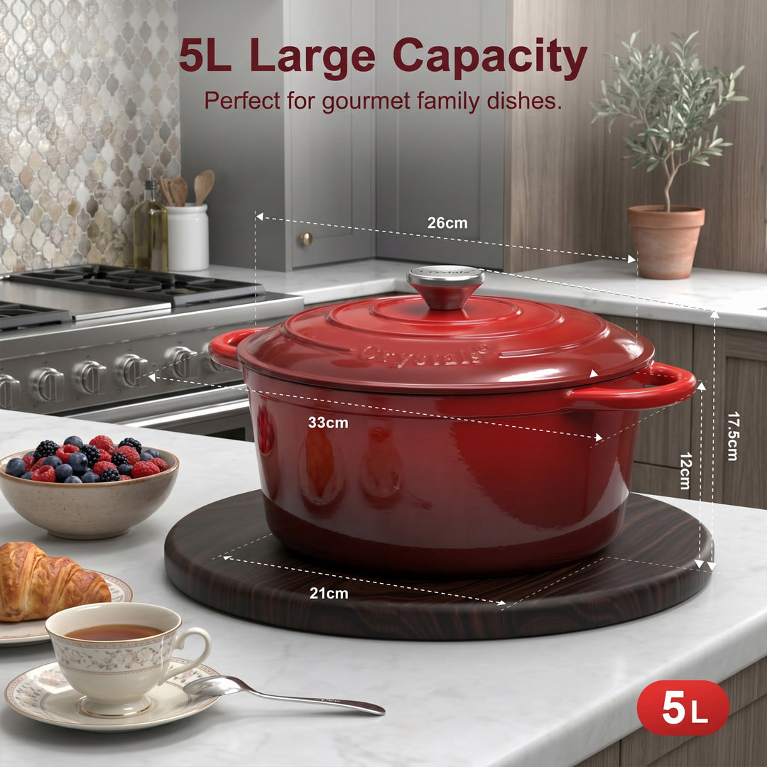 5L Dutch Oven Cast Iron Dish Pot With Lid