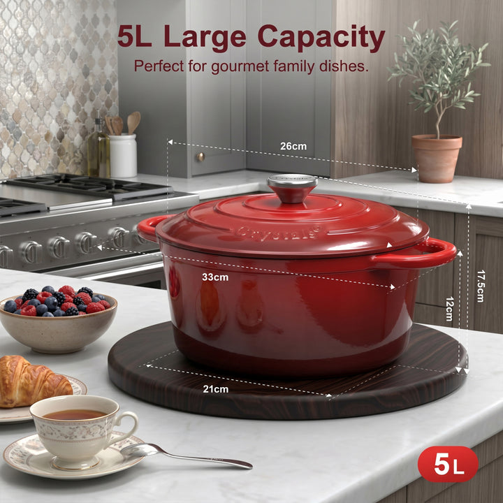 5L Dutch Oven Cast Iron Dish Pot With Lid
