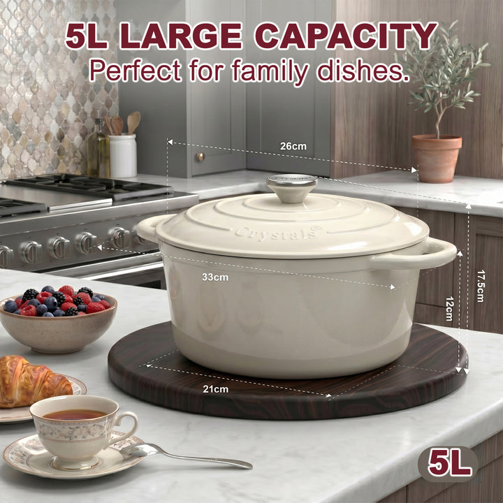 5L Dutch Oven Cast Iron Dish Pot With Lid