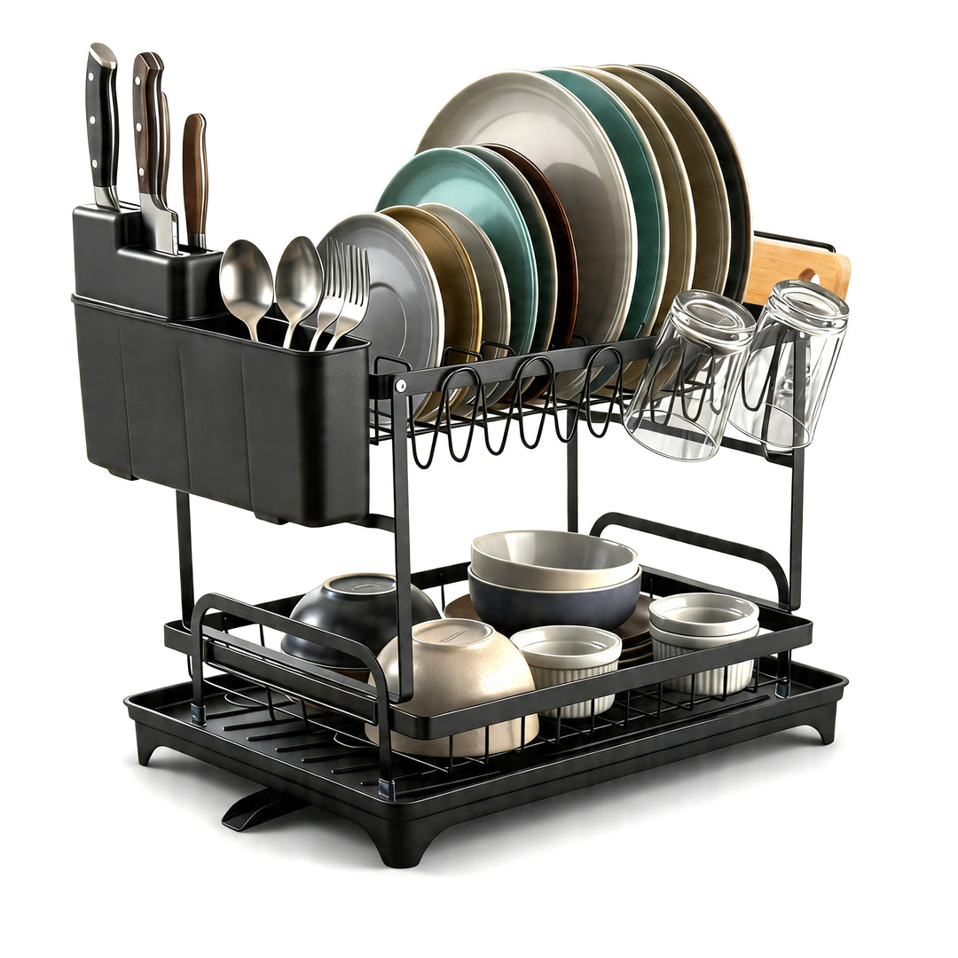 2 Tier Dish Drainer Rack with Drip Tray