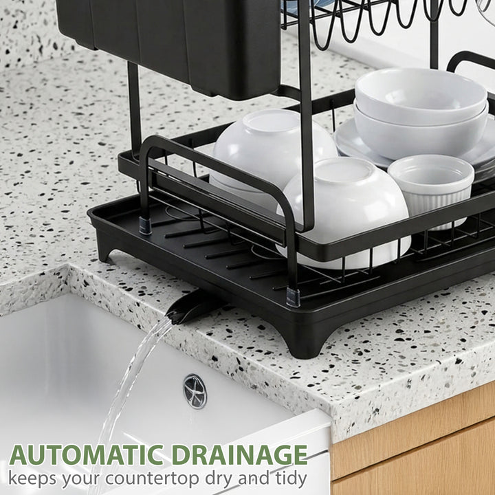 2 Tier Dish Drainer Rack with Drip Tray