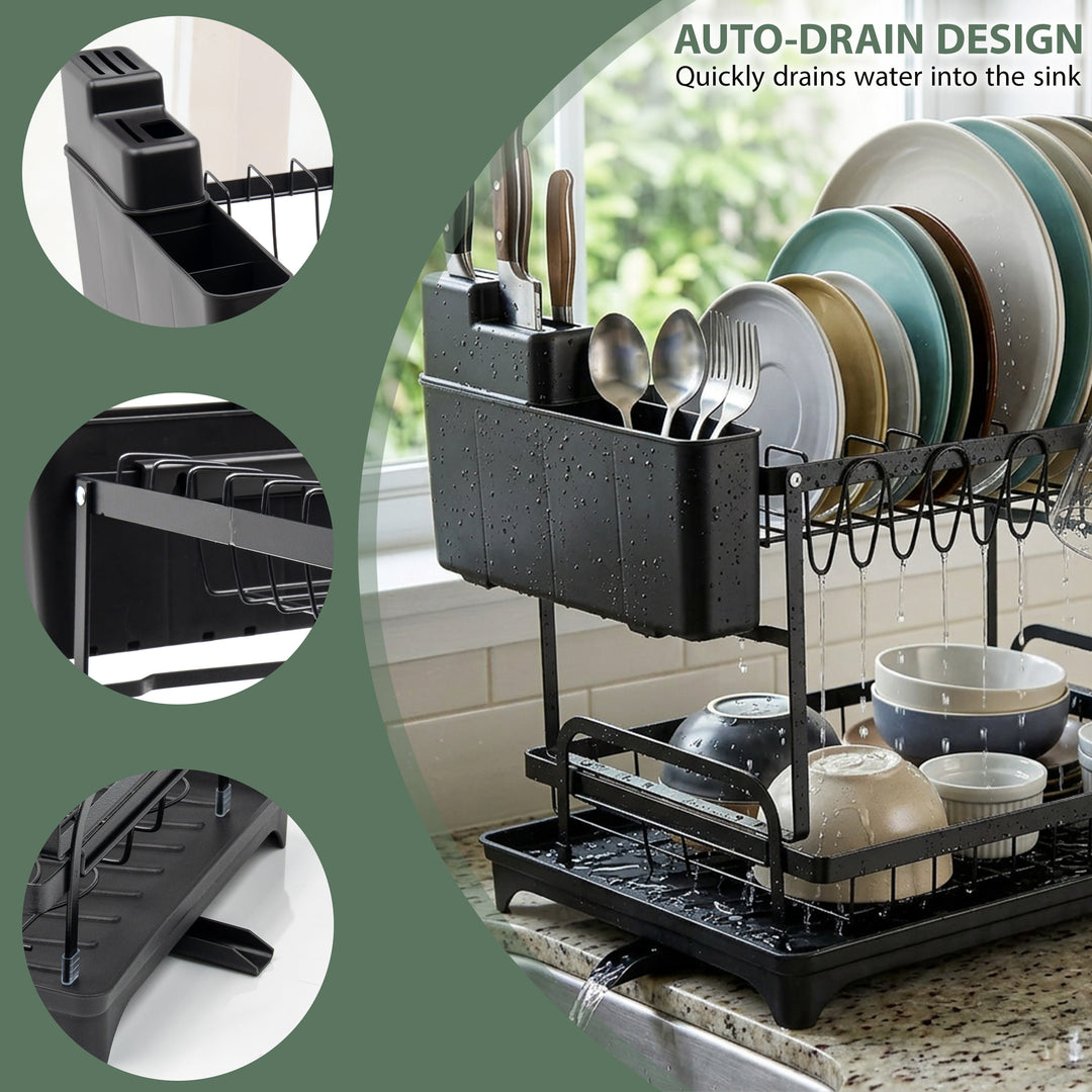 2 Tier Dish Drainer Rack with Drip Tray