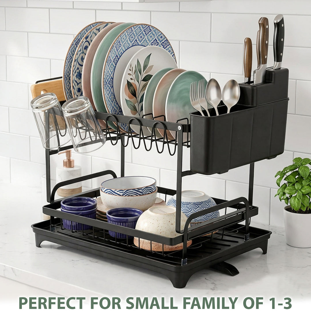 2 Tier Dish Drainer Rack with Drip Tray