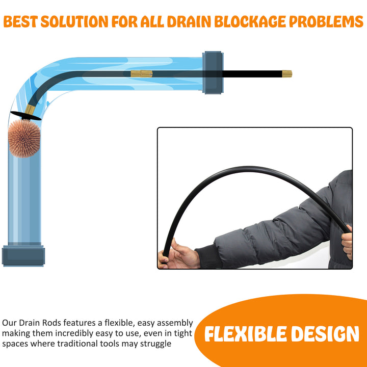 12 Piece 9 Meter Drain Rod Set