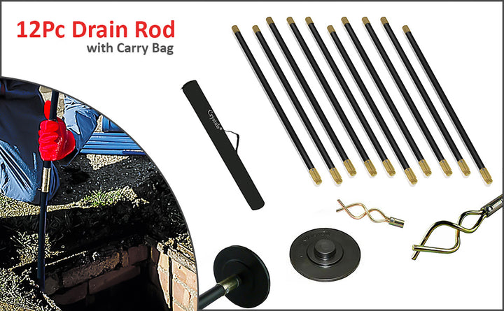 12 Piece 9 Meter Drain Rod Set
