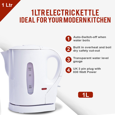 1 Litre Electric Cordless Travel Kitchen Kettle