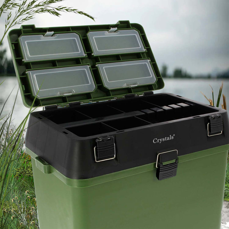 Fishing Tackle Box with Padded Seat & Straps