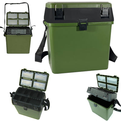 Fishing Tackle Box with Padded Seat & Straps