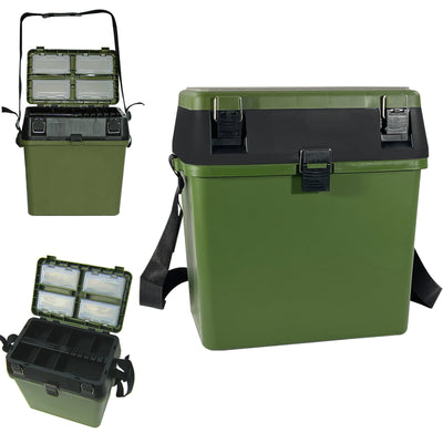 Fishing Tackle Box with Padded Seat & Straps