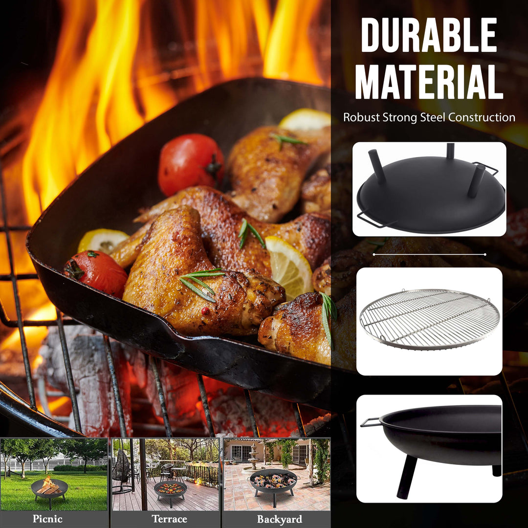 23" Round BBQ Fire Pit with Grill
