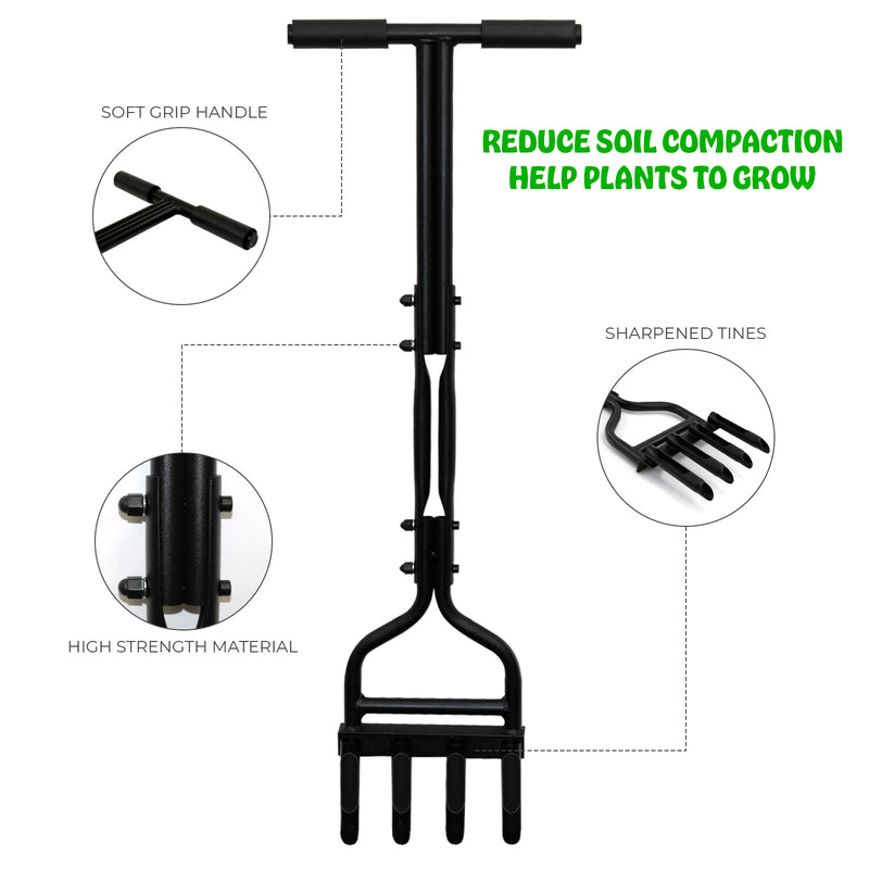 4 Prong Hollow Tine Lawn Long Handle Aerator