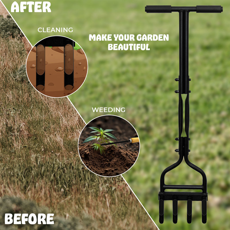 4 Prong Hollow Tine Lawn Long Handle Aerator