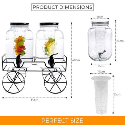 Dual Gallon Glass Beverage Dispensers with Decorative Metal Stand Dual Gallon Glass Beverage Dispensers with Decorative Metal Stand