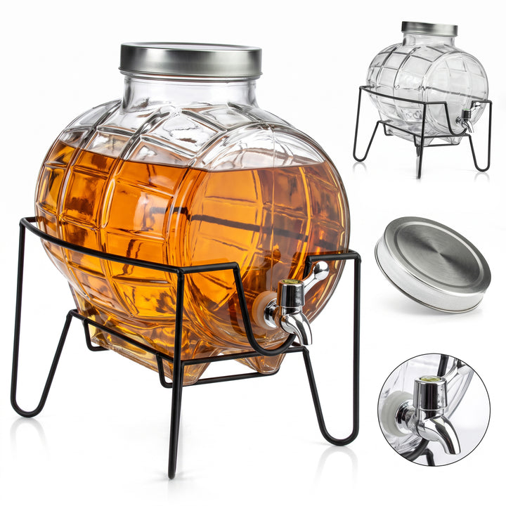 8L Glass Drinks Dispenser on Metal Stand